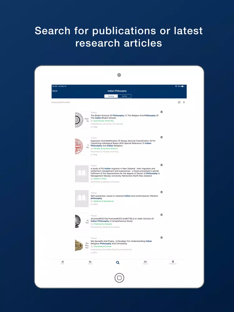 Tangkapan layar Saraswati eLibrary iPad 