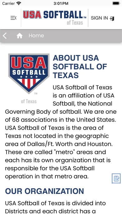 Capturas de tela do USA Softball of Texas