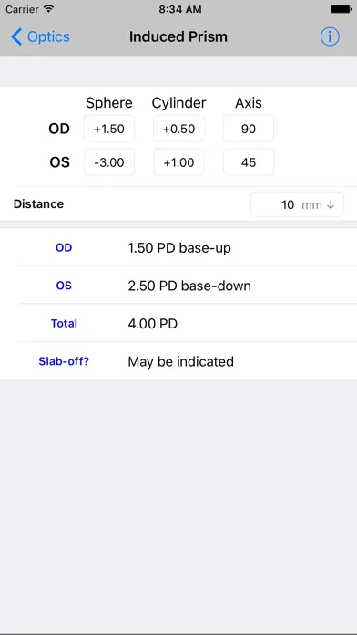 Optics Clinical Calculator 스크린샷