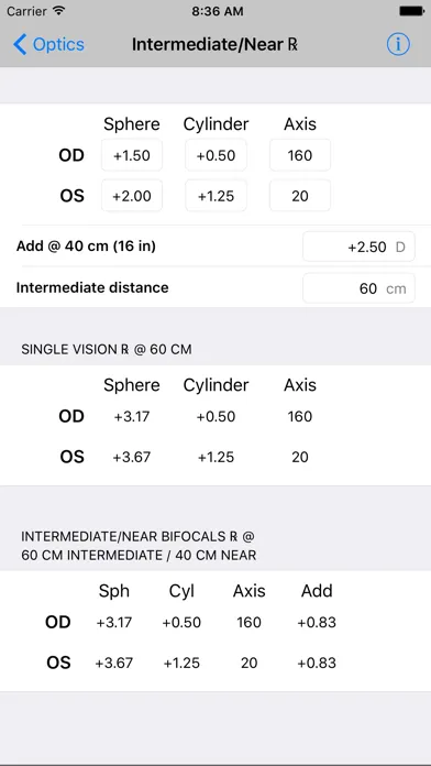 Optics Clinical Calculator 스크린샷