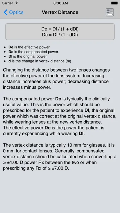 Optics Clinical Calculator 스크린샷