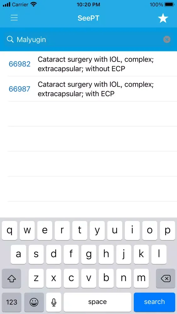 SeePT Ophthalmology CPT Coding Ekran Görüntüleri