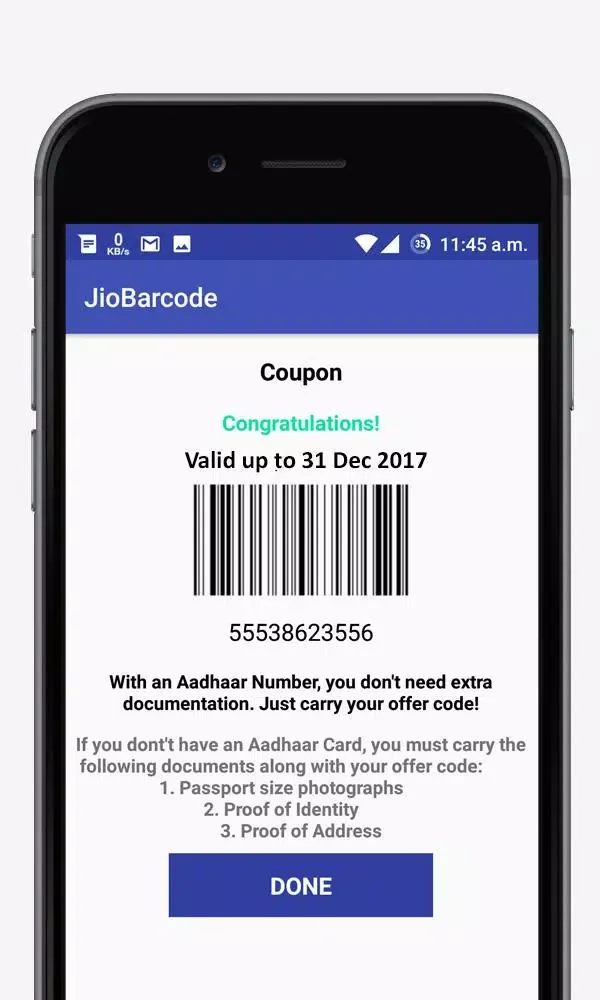 Jio Barcode Generate Screenshots