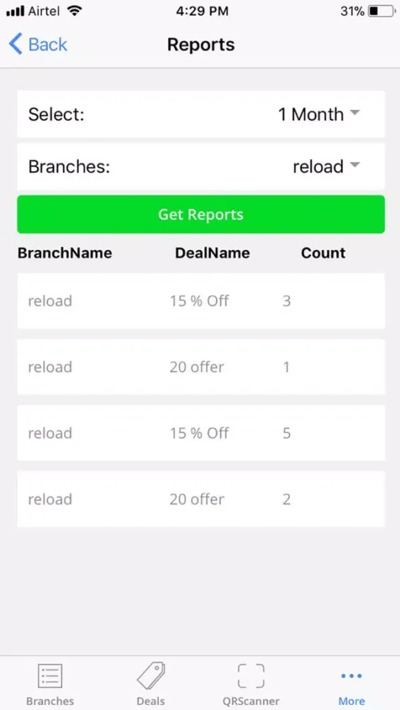 Capturas de tela do Reload Merchants