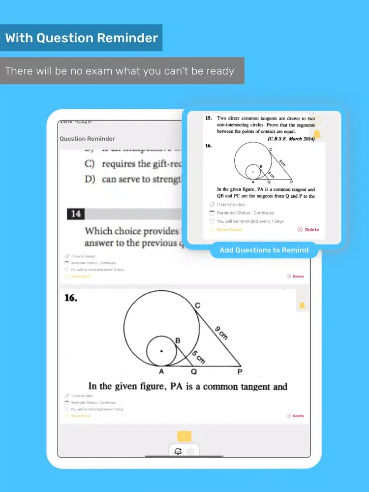 Question Reminder - Homework iPad  Screenshots