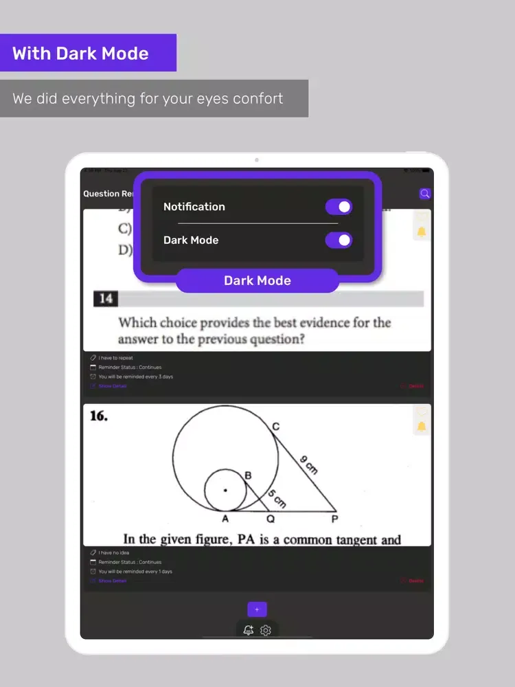 Question Reminder - Homework iPad  Screenshots