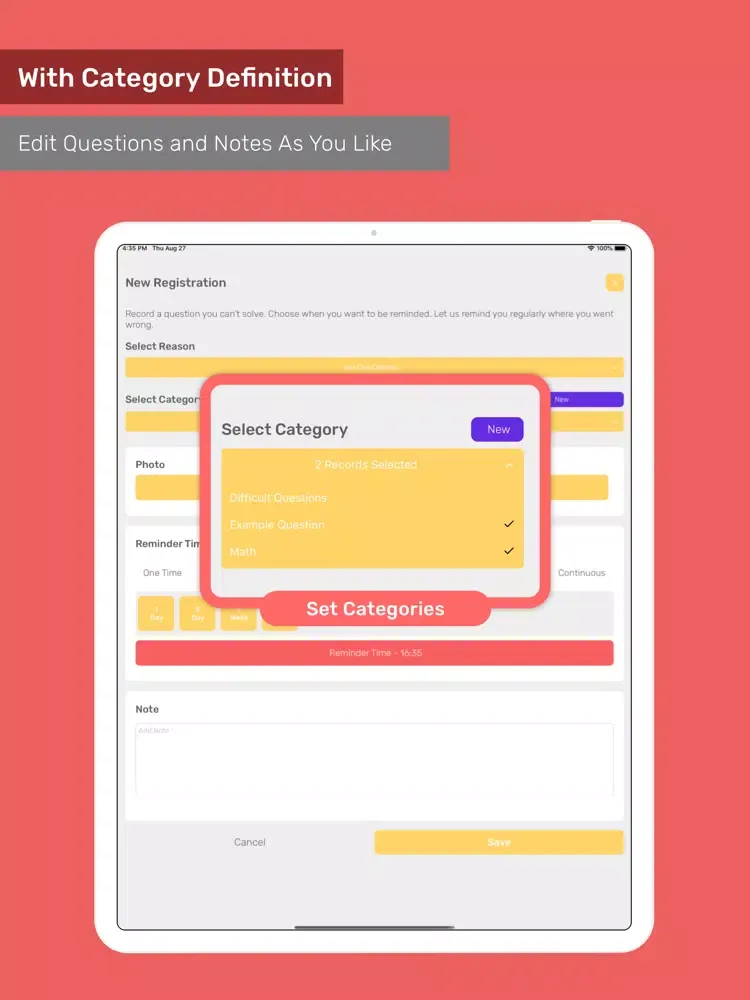 Question Reminder - Homework iPad  Screenshots