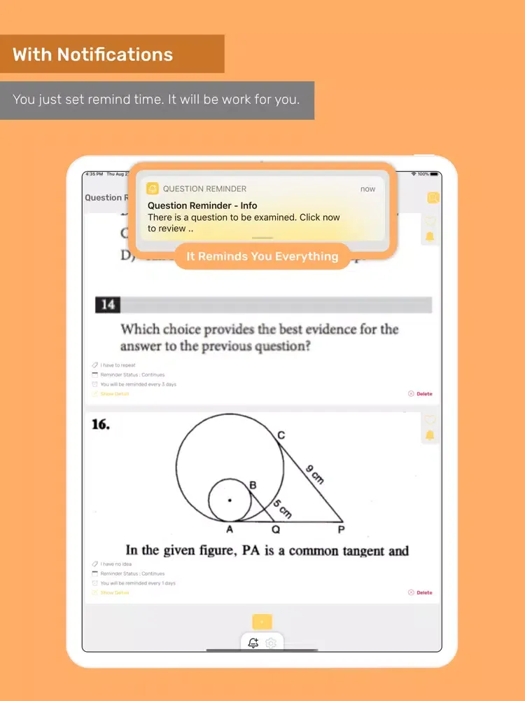 Question Reminder - Homework iPad  Screenshots