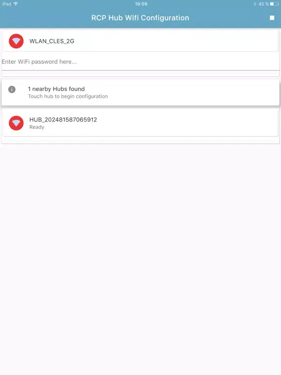 RCP Hub WiFi Configuration iPad  Screenshots