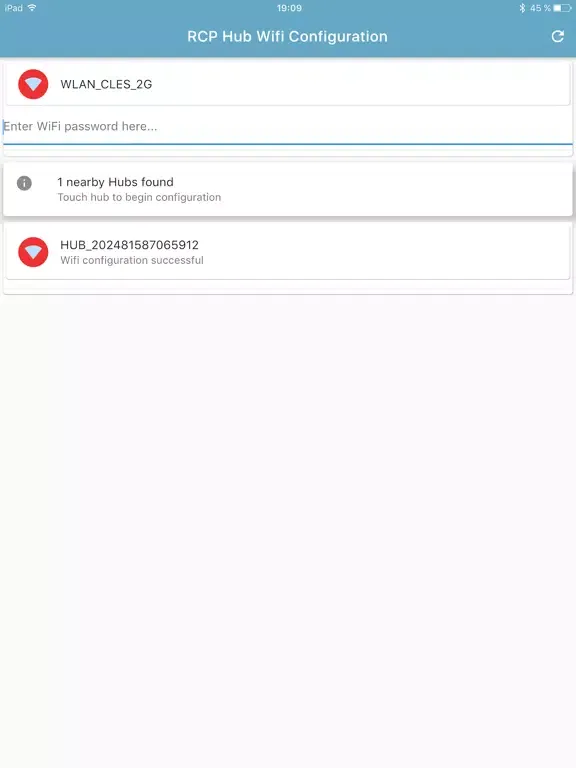 RCP Hub WiFi Configuration iPad  Screenshots