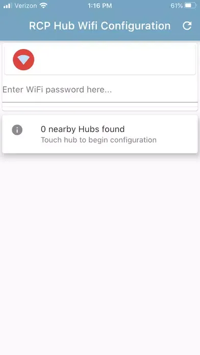 RCP Hub WiFi Configuration Screenshots