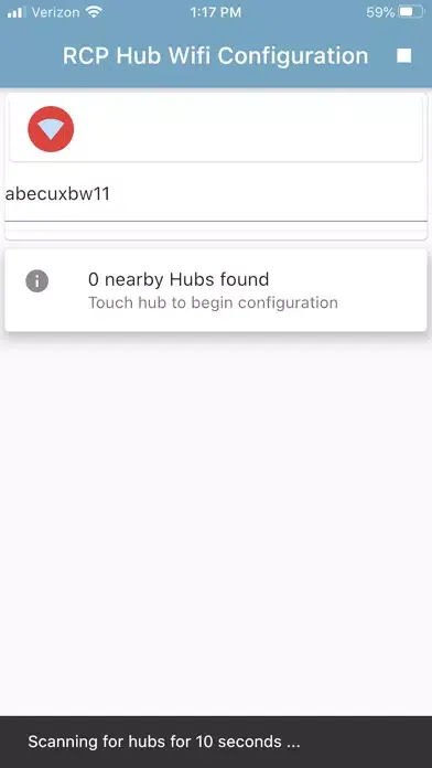 RCP Hub WiFi Configuration Screenshots