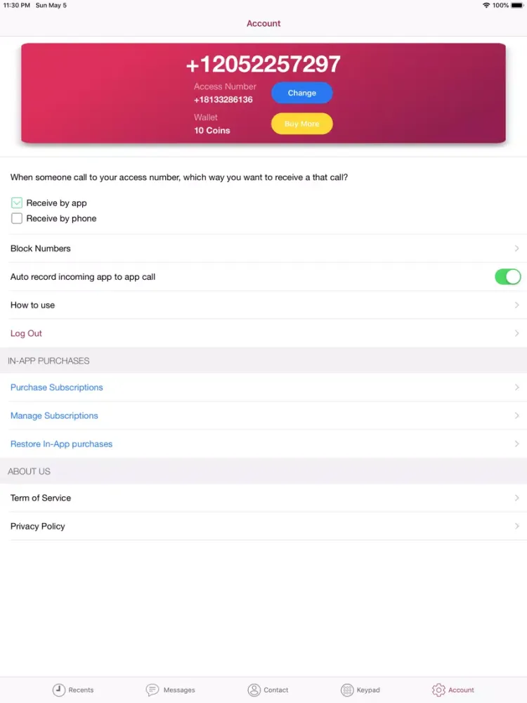 Screenshot di Automatic Call Recorder ACR. iPad 