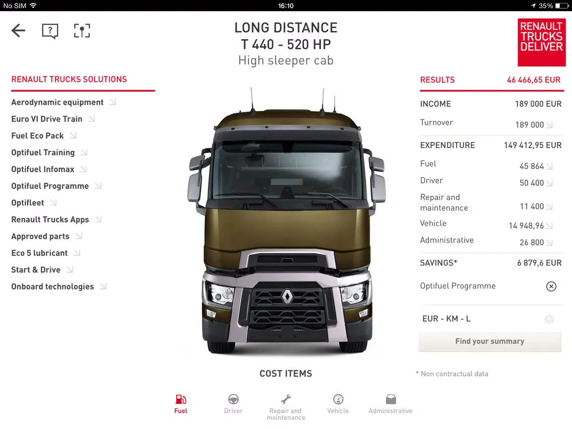 Cost Saver by Renault Trucks iPad  স্ক্রিনশট