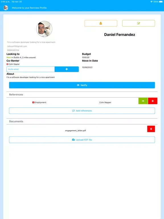 Скриншоты Rentview renter profile iPad 