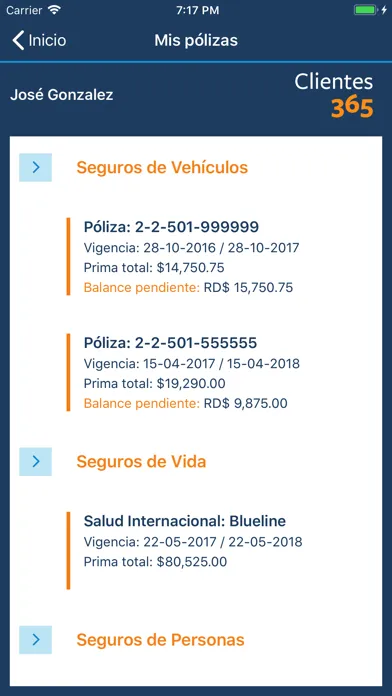 Screenshot di Seguros Reservas Clientes 365