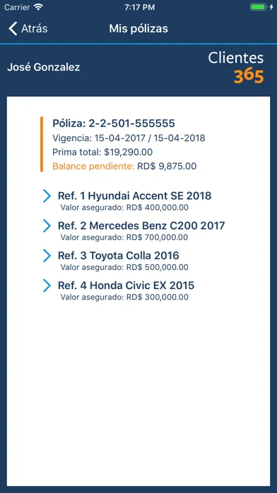 Screenshot di Seguros Reservas Clientes 365