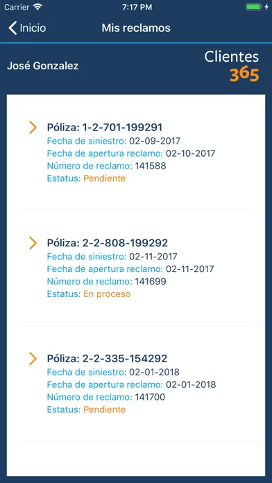 Screenshot di Seguros Reservas Clientes 365