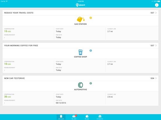 GigSpot iPad  Screenshots