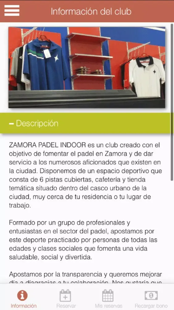 Ảnh chụp màn hình của Zamora Padel