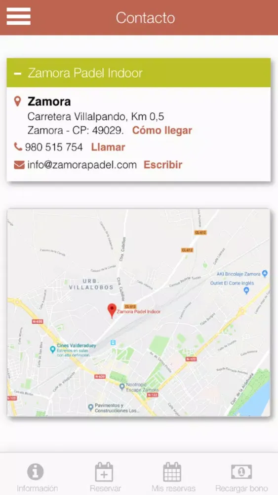 Ảnh chụp màn hình của Zamora Padel