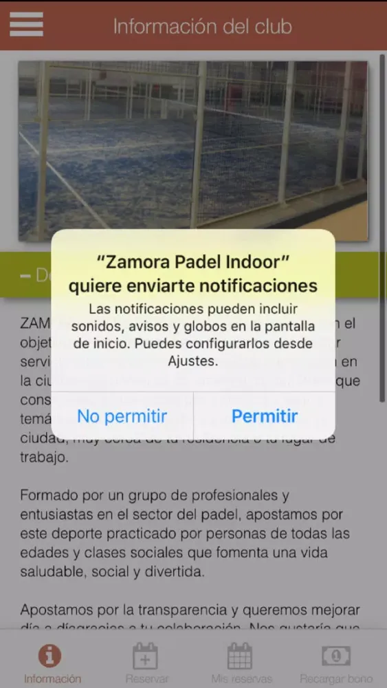Ảnh chụp màn hình của Zamora Padel