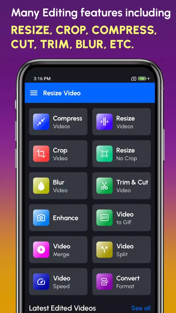 Resize Video, Compress & Crop سکرین شاٹس