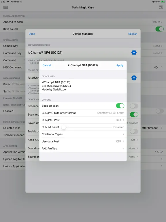 Tangkapan layar SerialMagic Pro iPad 