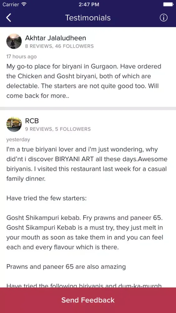 Capturas de tela do Biryani Art