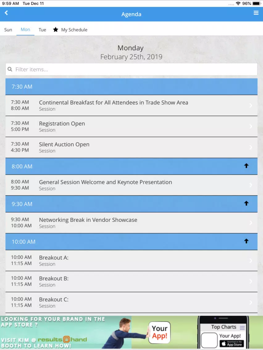 Capturas de tela do MPI 2020 MidAmerica Conference iPad 