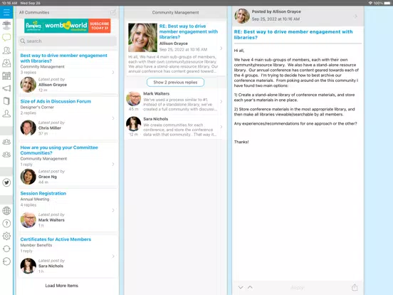 Tangkapan skrin AWHONN Online Community iPad 