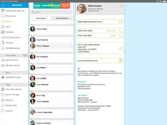 Screenshot di AWHONN Online Community iPad 