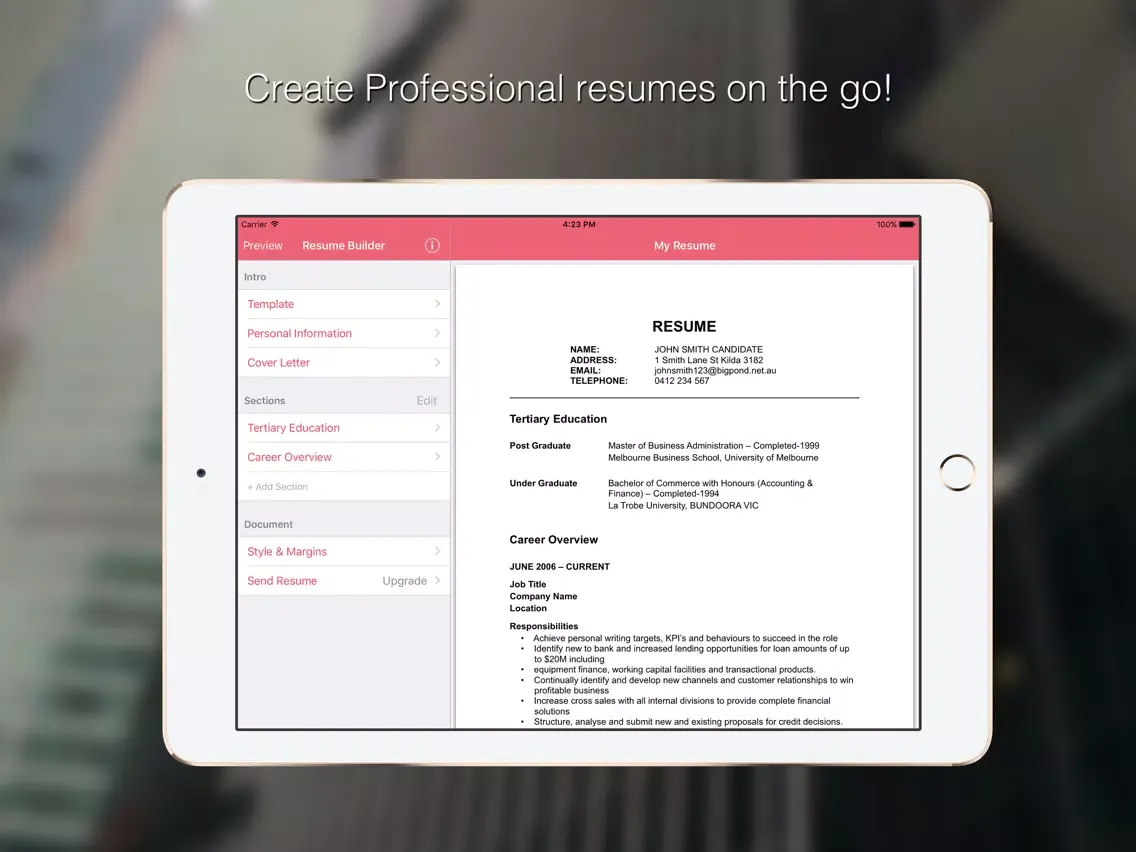 Tangkapan layar Resume Builder Templates iPad
