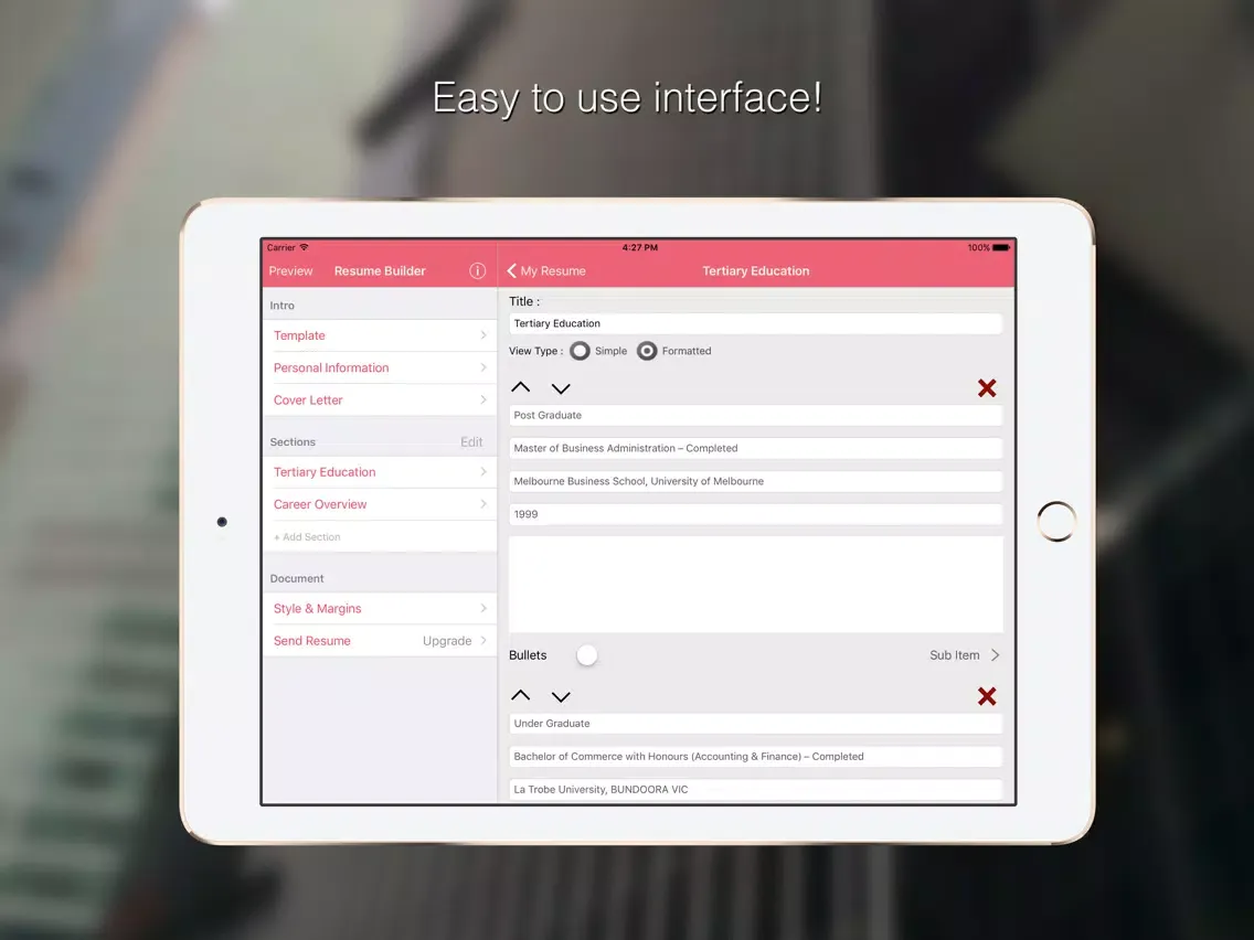 Tangkapan layar Resume Builder Templates iPad