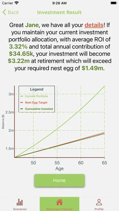 Capturas de tela do Retirement Planner