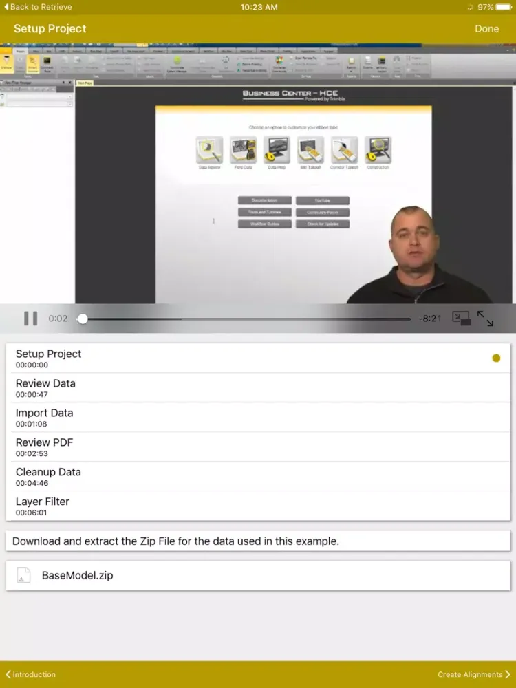 Tangkapan skrin Trimble Library iPad 