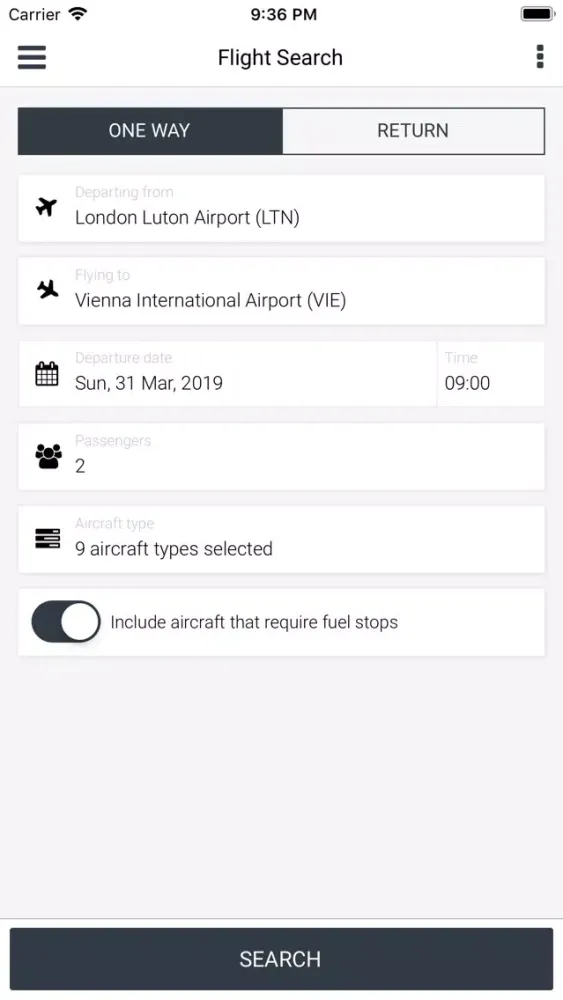 Tangkapan skrin Ascent Jet - Charter Market