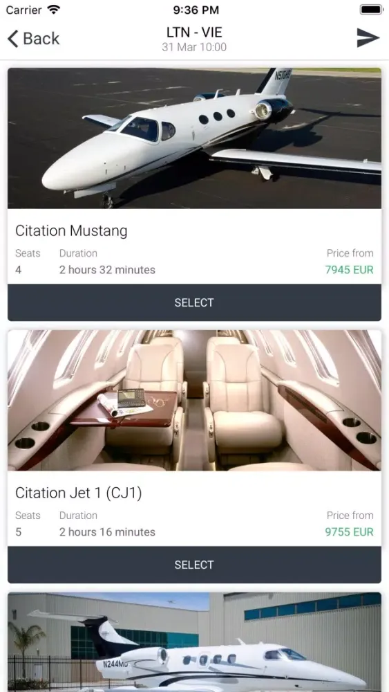 Tangkapan skrin Ascent Jet - Charter Market