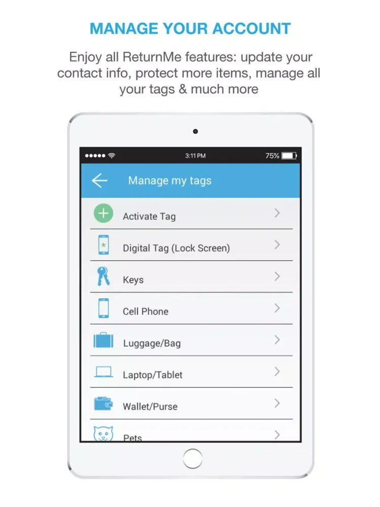 ReturnMe Digital Tag iPad  स्क्रीनशॉट