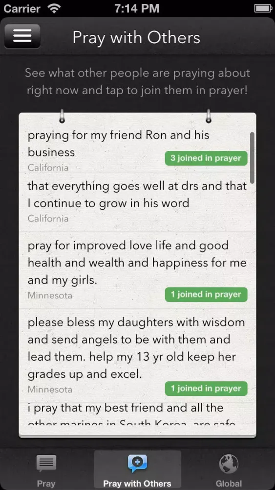 Pray 2x714 - Reminder to pray twice daily at 7:14 AM & PM and share your prayers with others! سکرین شاٹس