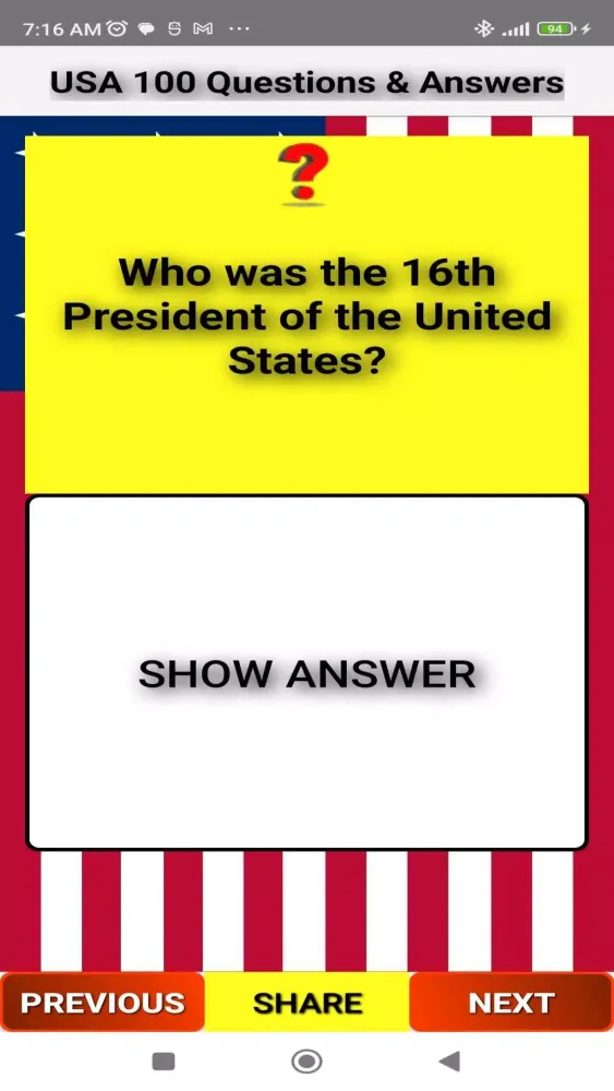 USA 100 Questions and Answers 스크린샷