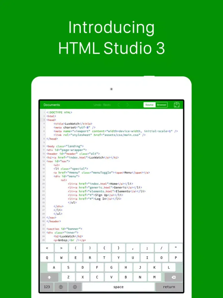HTML Studio iPad  سکرین شاٹس