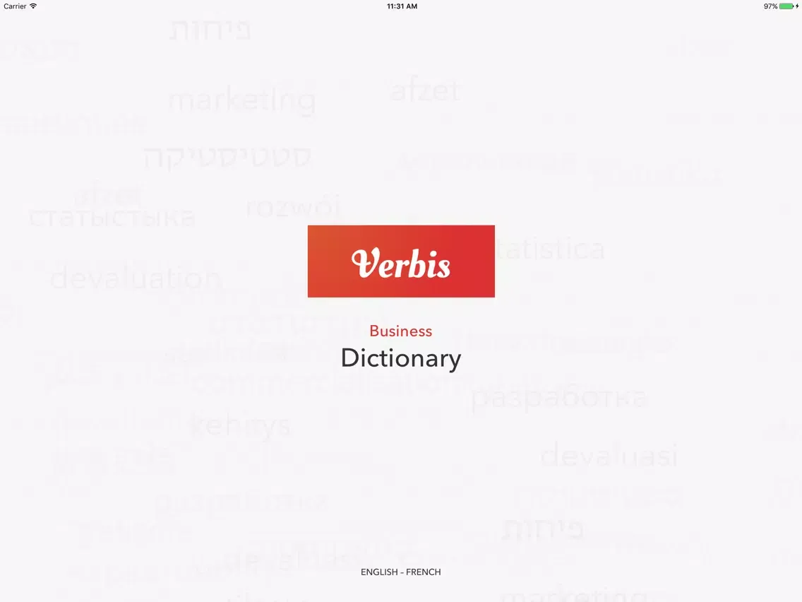 Tangkapan skrin Verbis Business terms EN-FR iPad 