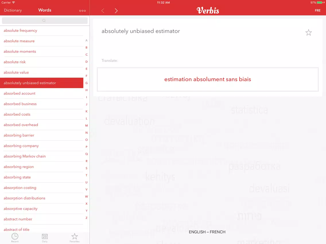 Zrzuty ekranu Verbis Business terms EN-FR iPad 