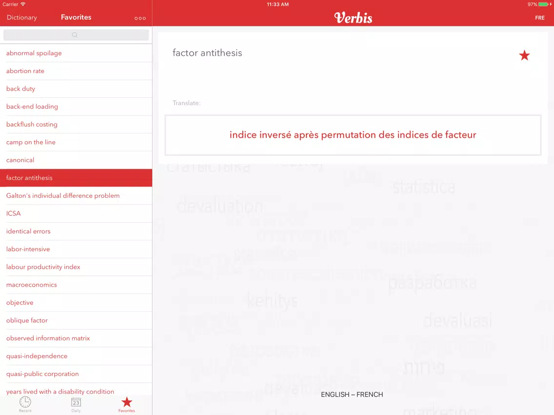 Zrzuty ekranu Verbis Business terms EN-FR iPad 