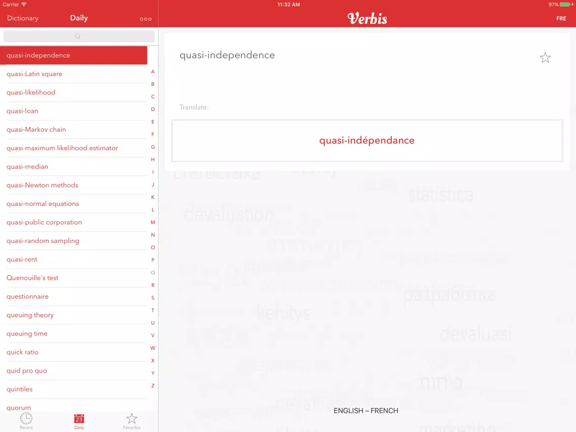 Zrzuty ekranu Verbis Business terms EN-FR iPad 
