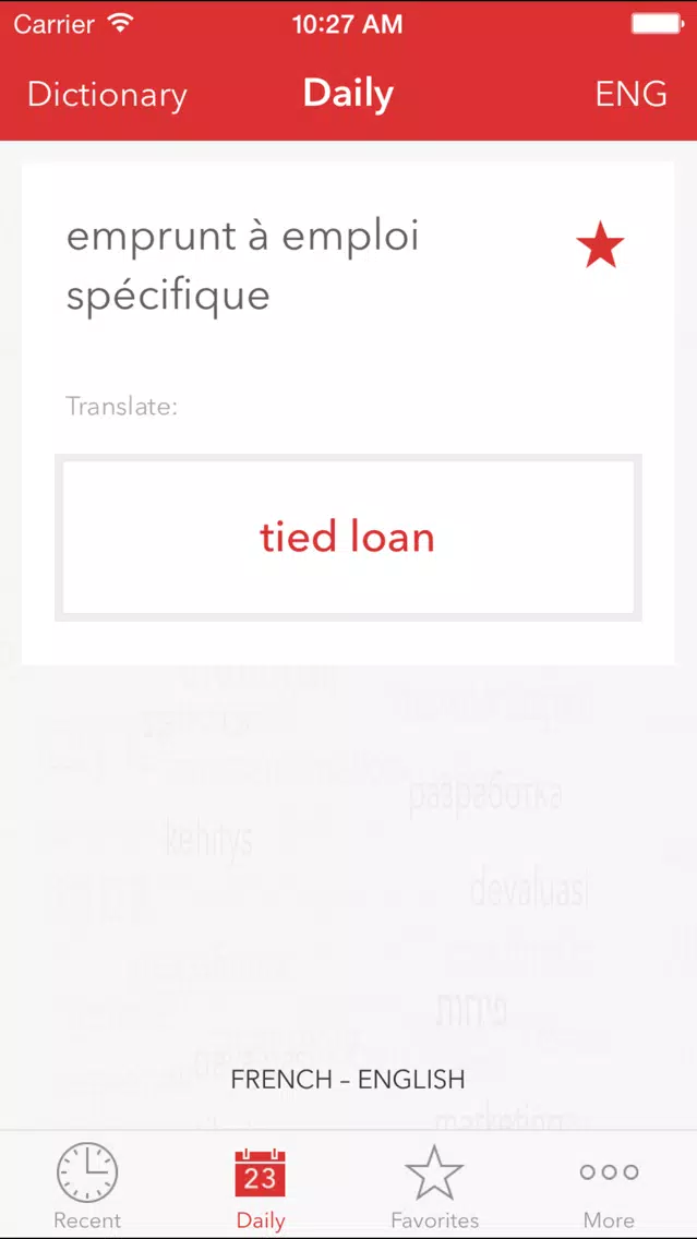 Zrzuty ekranu Verbis Business terms EN-FR