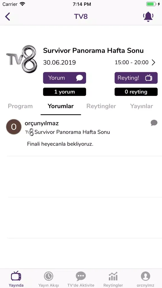 Tangkapan skrin Reyting Makinesi