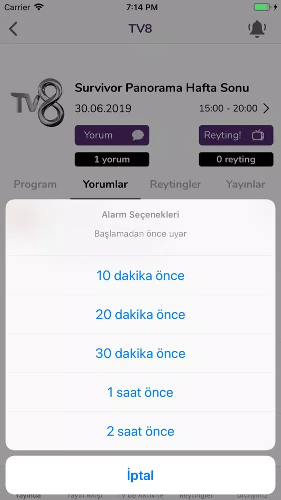 Tangkapan skrin Reyting Makinesi