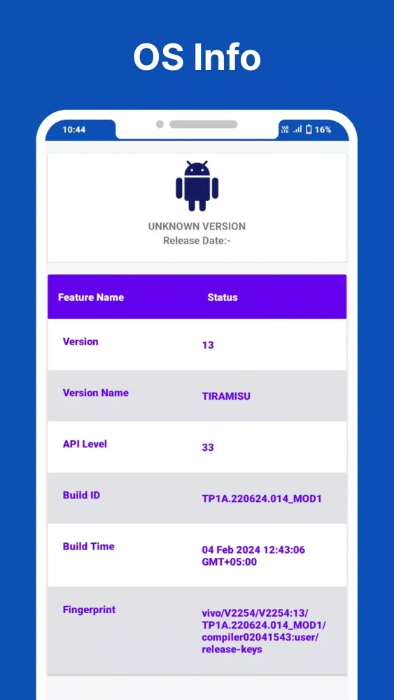 Ảnh chụp màn hình của Touch Screen and Device Info